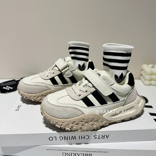 儿童运动鞋2025秋季新款男童鞋子中大童女童德训鞋真皮休闲小白鞋