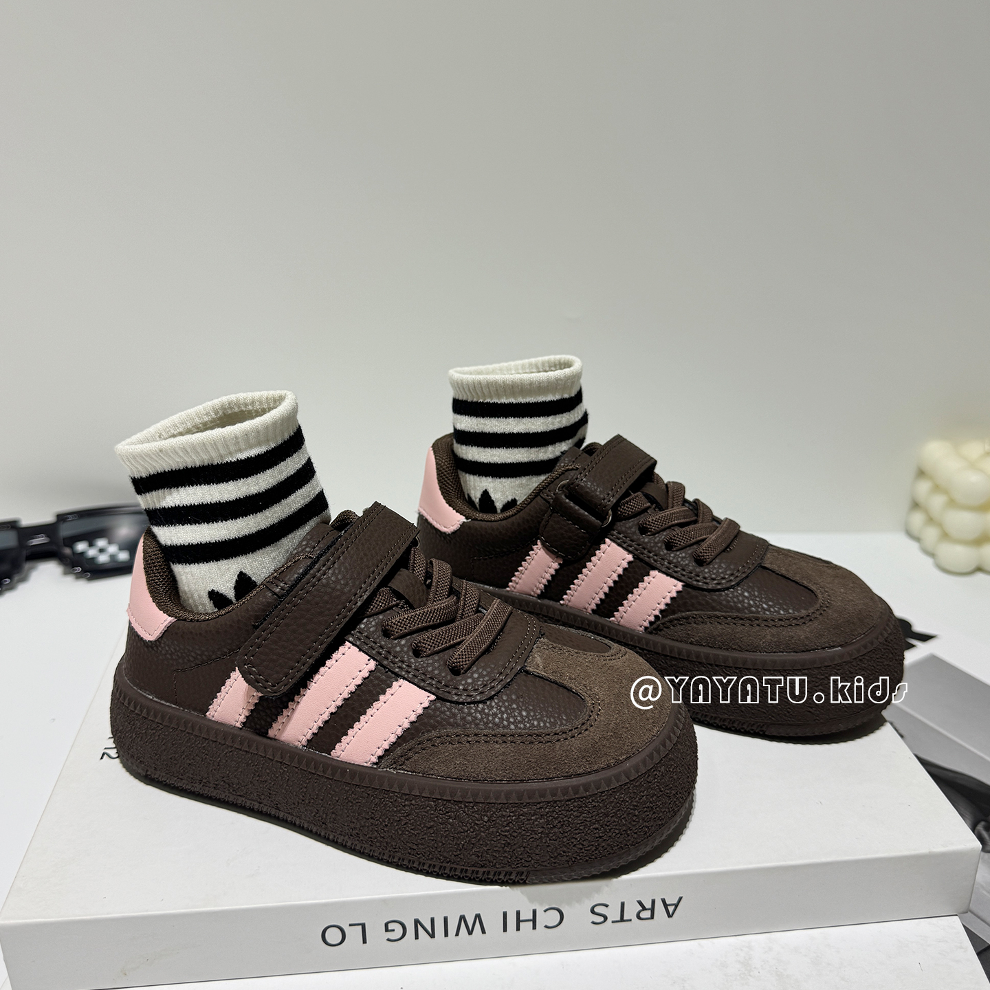 棕粉女童真皮德训鞋软底防滑