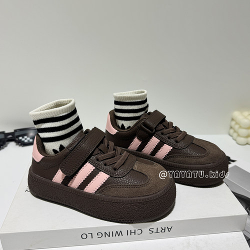 棕粉女童真皮德训鞋软底防滑