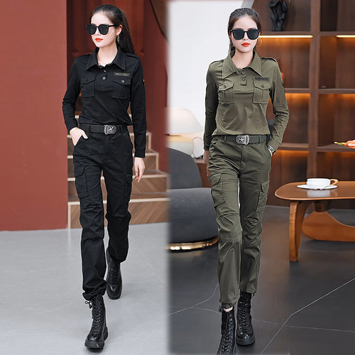 春秋长袖2026新款迷彩服套装女时尚显瘦水兵舞工装套装潮休闲运动