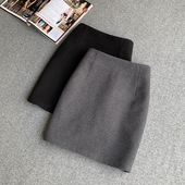 斜纹毛呢一步裙短裙包裙黑色裙子 包臀一步裙半身裙高腰弹秋冬新款