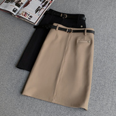 黑色半身裙腰带款 气质高级感a字短裙 中裙2025春秋新高腰显瘦时尚
