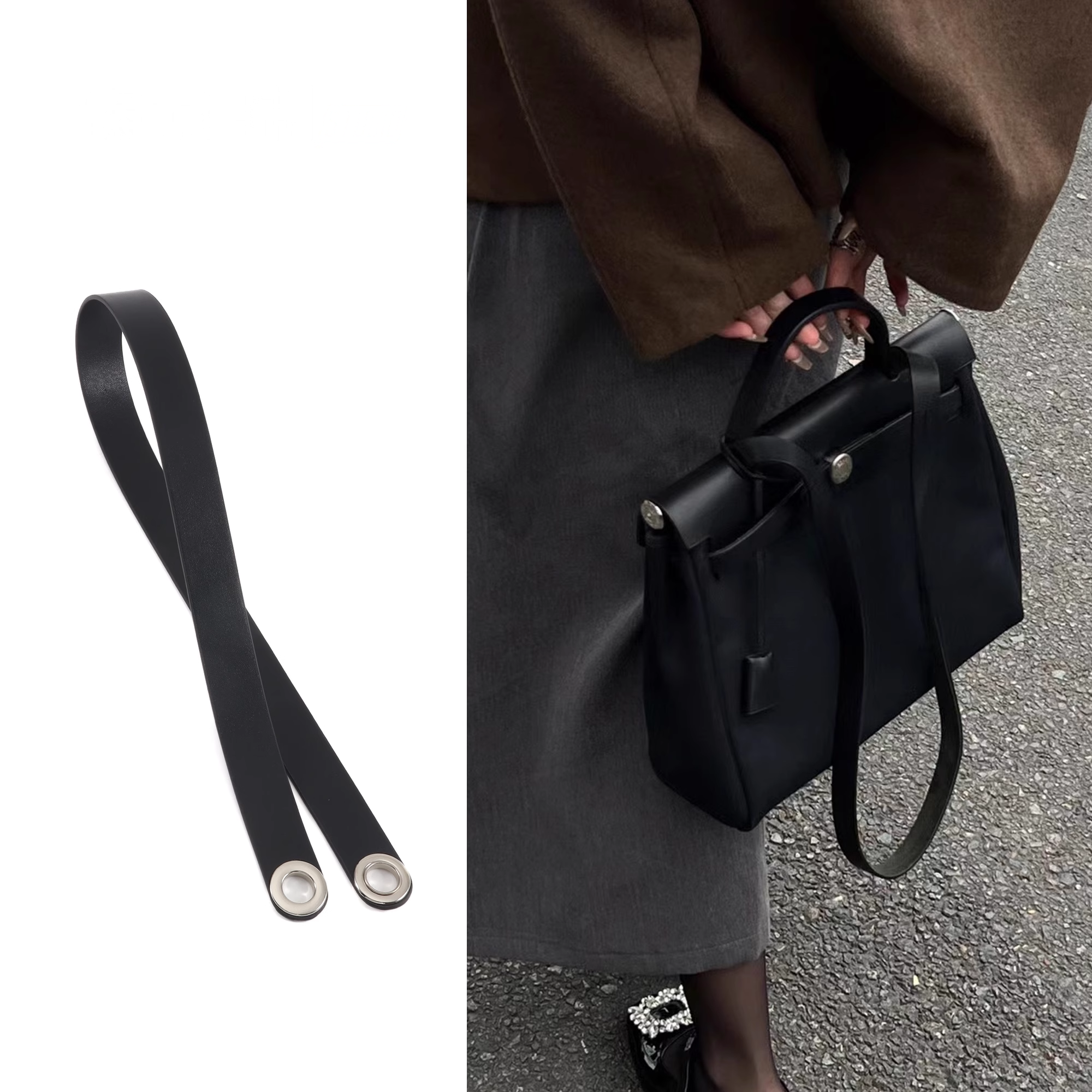 适用H家herbag帆布包肩带改造包带替换真皮牛皮单肩diy短背带配件