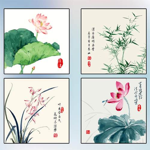 廉洁环保丙烯手工莲花油画