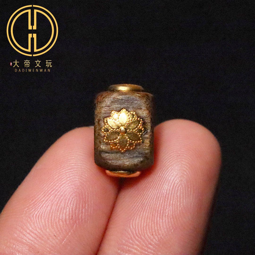 原创S925银镀金六瓣莲花护身沉香桶珠手串手链diy文玩配珠配饰