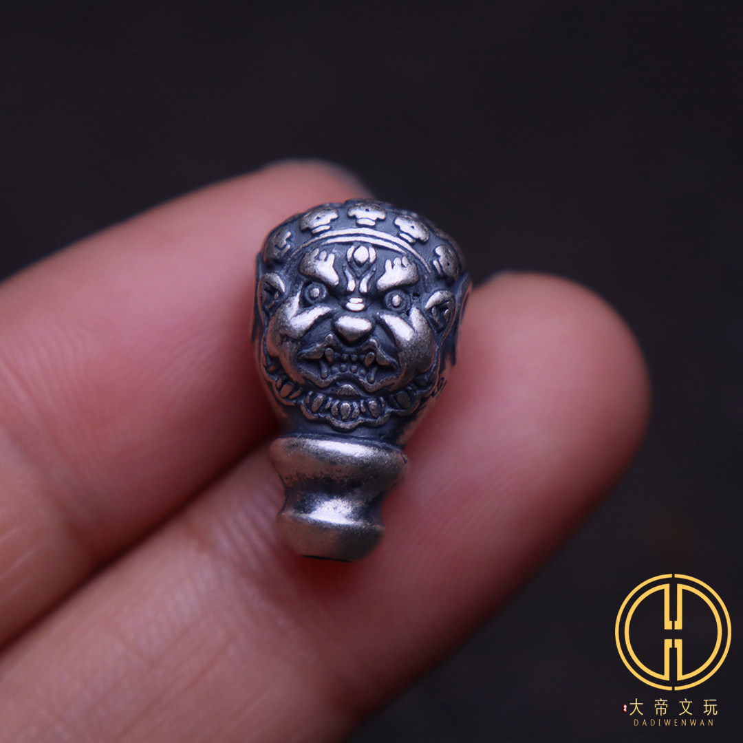 原创纯银925大黑天三通佛头金刚星月菩提手串diy编手绳文玩配饰