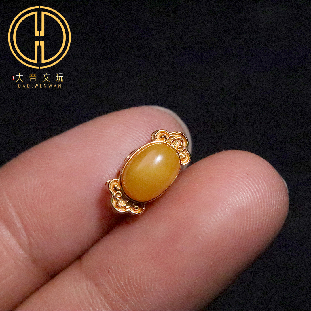 银镀金纯银925蜜蜡蛋面如意背云隔珠吊坠菩提手链编绳diy文玩配饰