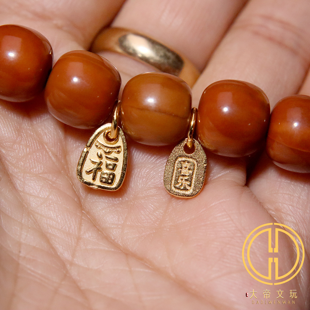 银镀金纯银925福字平安喜乐侧挂提溜挂件手链编绳diy文玩配饰配件