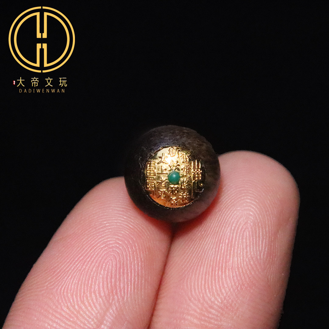 纯银s925天然沉香木镶嵌山鬼花钱圆珠隔珠散珠菩提手串文玩配饰