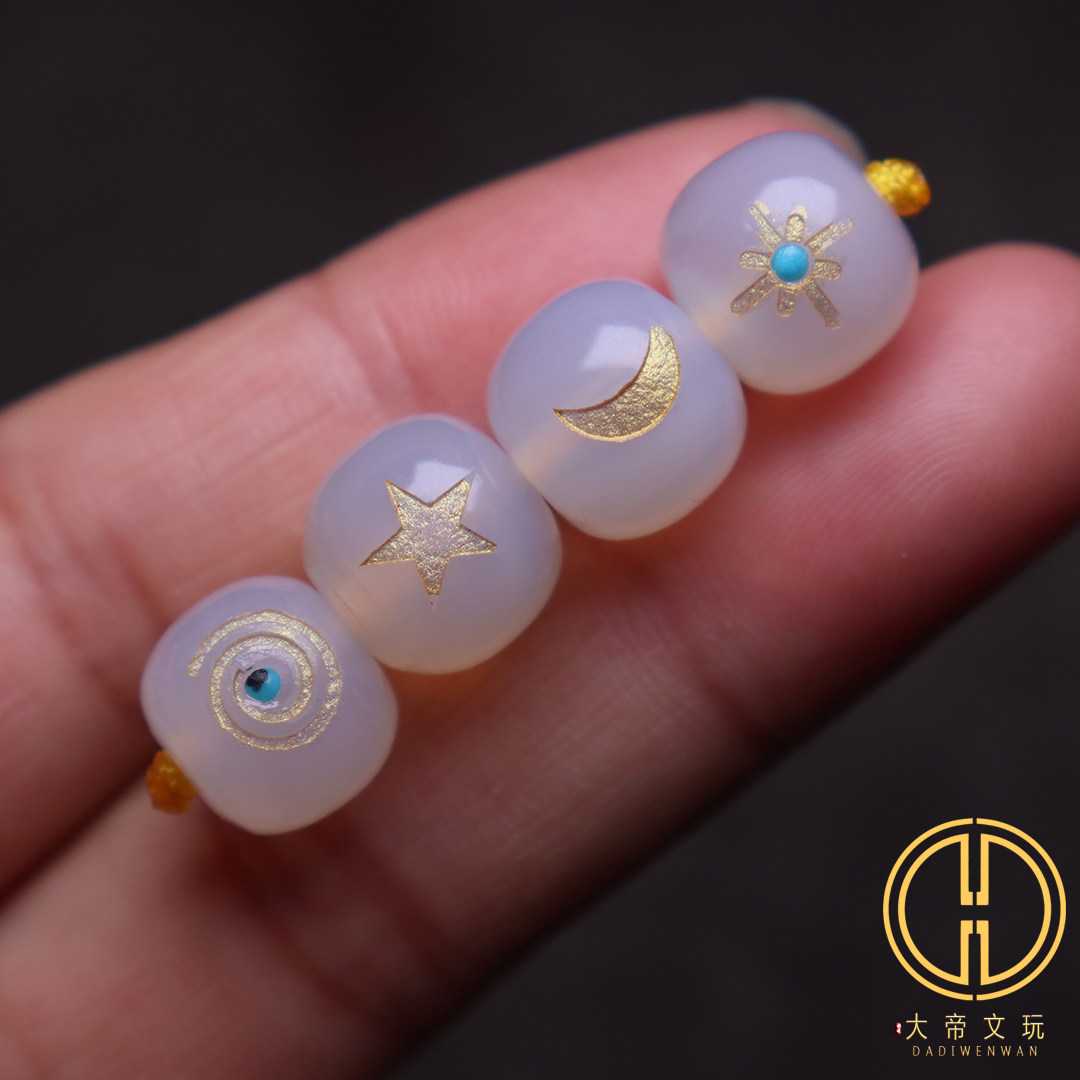 天然玉髓玛瑙日月星辰老型桶珠顶腰珠隔珠菩提手长串diy文玩配饰