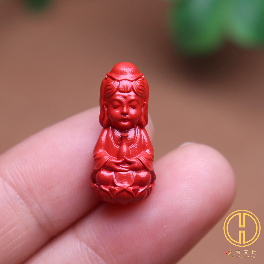 保真朱砂红砂观音宝宝佛背云吊坠挂件钥匙手机链本命年文玩饰品