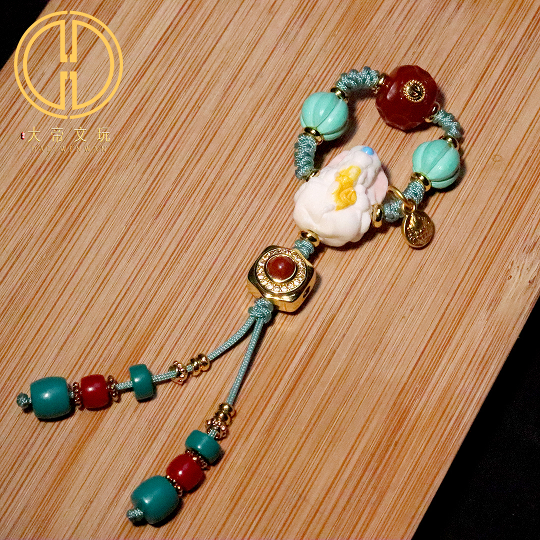 天然根付象神南红蒙松三通套装组合金刚星月菩提手串diy文玩配饰