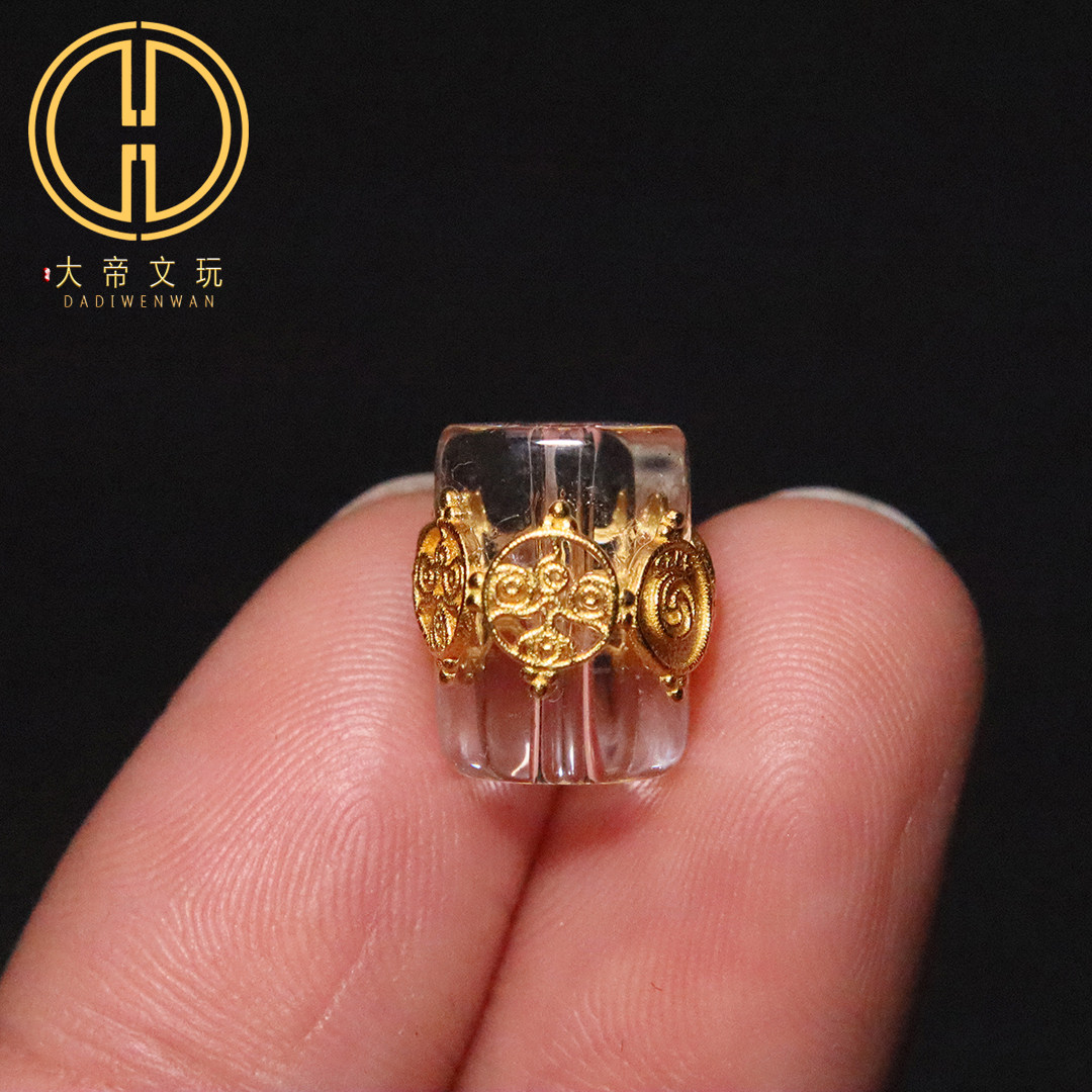 天然白水晶镶嵌纯银s925银镀金法眼桶珠隔珠手串编绳diy文玩配饰