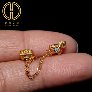 纯银925银镀金镶嵌马上有钱隔珠吊坠提溜手串项链编绳diy文玩配饰