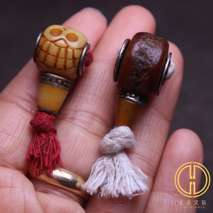 天然驼骨老料藏式三通佛头阿呆骨头菩提手串长串佛珠diy文玩配饰