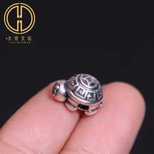 原创足银999纯银铜钱富甲乌龟背云隔珠菩提手串编绳diy文玩配饰