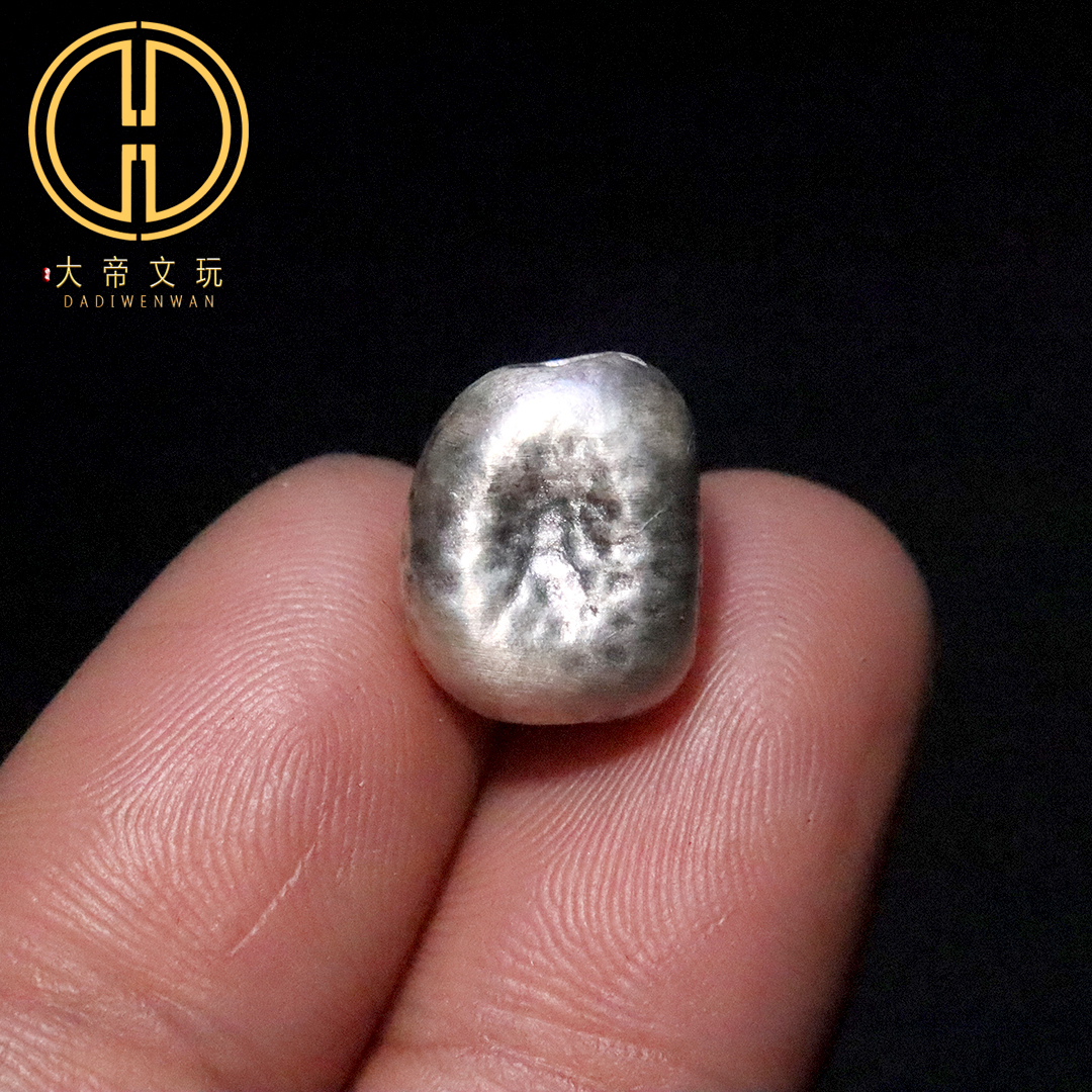 S999足银纯银不规则石头型捶打纹散珠隔珠背云diy手链串珠配件