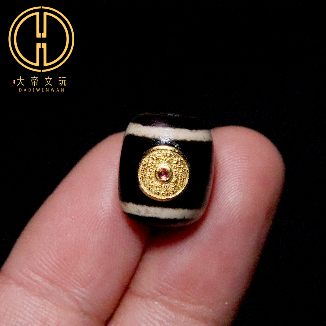 天然天珠玛瑙镶嵌银镀金山鬼花钱桶珠老型隔珠散珠diy文玩配饰