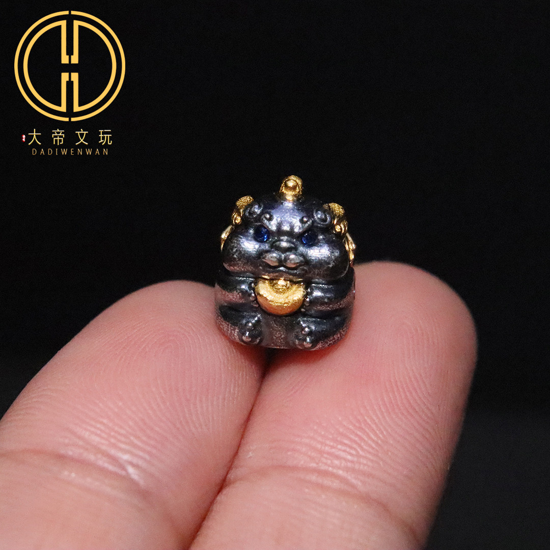 原创925纯银镀金吞金兽隔珠顶珠招财暴富手串手链项链挂件diy配饰
