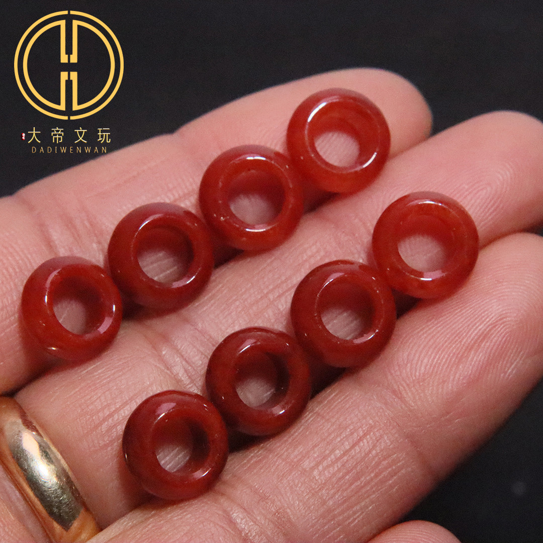 保真凉山满肉满色大孔南红玛瑙跑环跑圈隔片鼓珠散珠DIY配饰配件