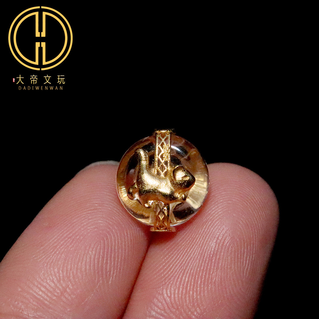 银镀金纯银925天然白水晶镶嵌小猫背云隔珠菩提手串diy文玩配饰