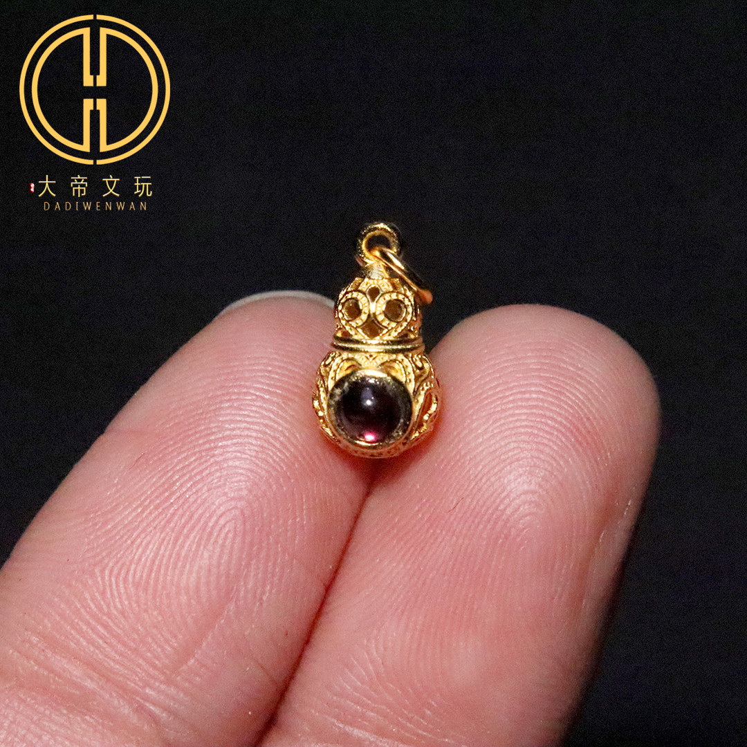 纯银s925银镀金天然紫水晶镶嵌葫芦侧挂菩提手串编绳diy文玩配饰