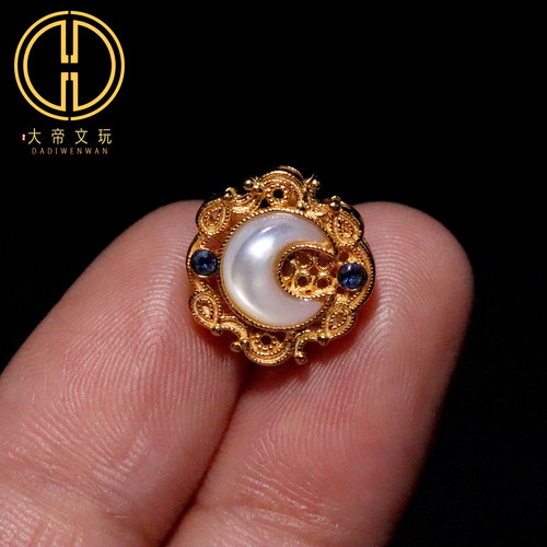 原创925银镀金镶嵌珍珠月亮背云隔珠手串手链项链diy配饰配件