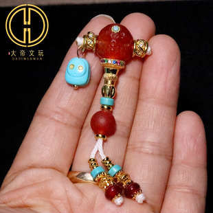 天然红玛瑙古法金阿呆三通套装组合文玩手串手链diy文玩配饰配件