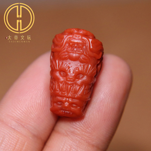 天然原矿南红玛瑙兽面三通个性佛头金刚星月菩提手串长串文玩配饰