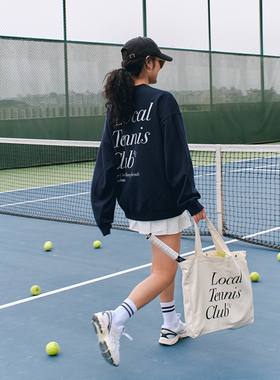 ace:base男女同款秋冬网球服圆领卫衣美式纯棉重磅字母印花上衣潮