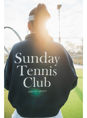 ace:base深蓝色半拉链宽松美式短款网球卫衣健身女2025新款外套