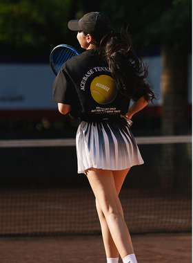 AceBase运动复古美式后背印花coolmax网球速干短袖t恤男女上衣