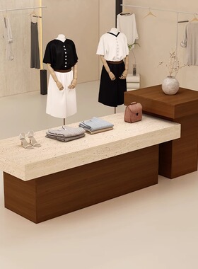 服装店中岛台洞石纹展示桌商场女装店陈列柜鞋包中岛桌流水台