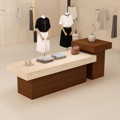 服装店中岛台洞石纹展示桌商场女装店陈列柜鞋包中岛桌流水台