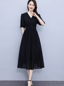 RY1865#天丝连衣裙女欧货夏季高级感法式高腰显瘦泡泡袖惊艳长裙