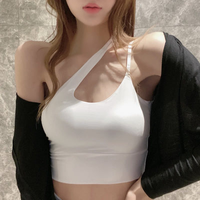 设计感小众运动美背背心女性秋季性感外穿内斜肩带胸垫管上衣