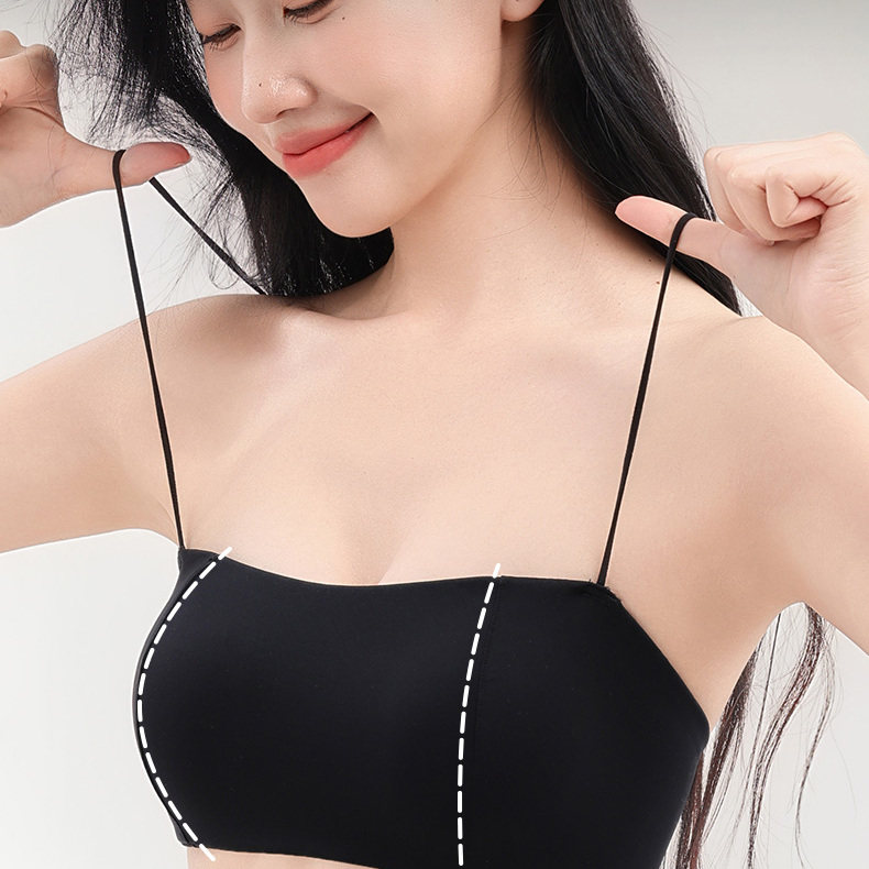 吊带裙专用粉底液细肩带美背内衣女小胸聚拢文胸抹胸式无痕文胸罩