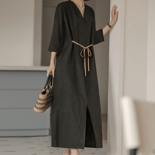 宽松亚麻天丝大码胖妹显瘦连衣裙