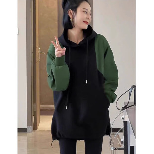 高端100%纯棉卫衣加绒加厚秋冬保暖宽松胖妹妹显瘦藏肚中长款外套