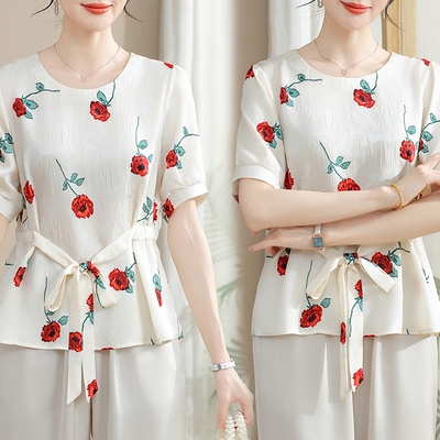 中年妈妈时尚洋气花色小衫