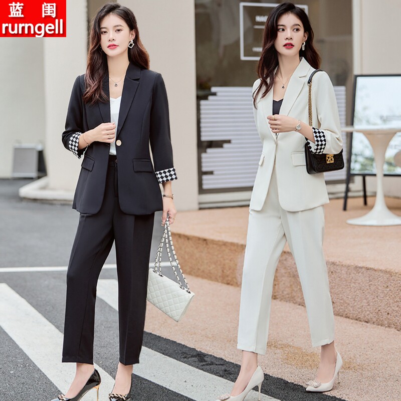 轻熟风七分袖小西装外套女2026春夏新款职业休闲薄款西服两件套装