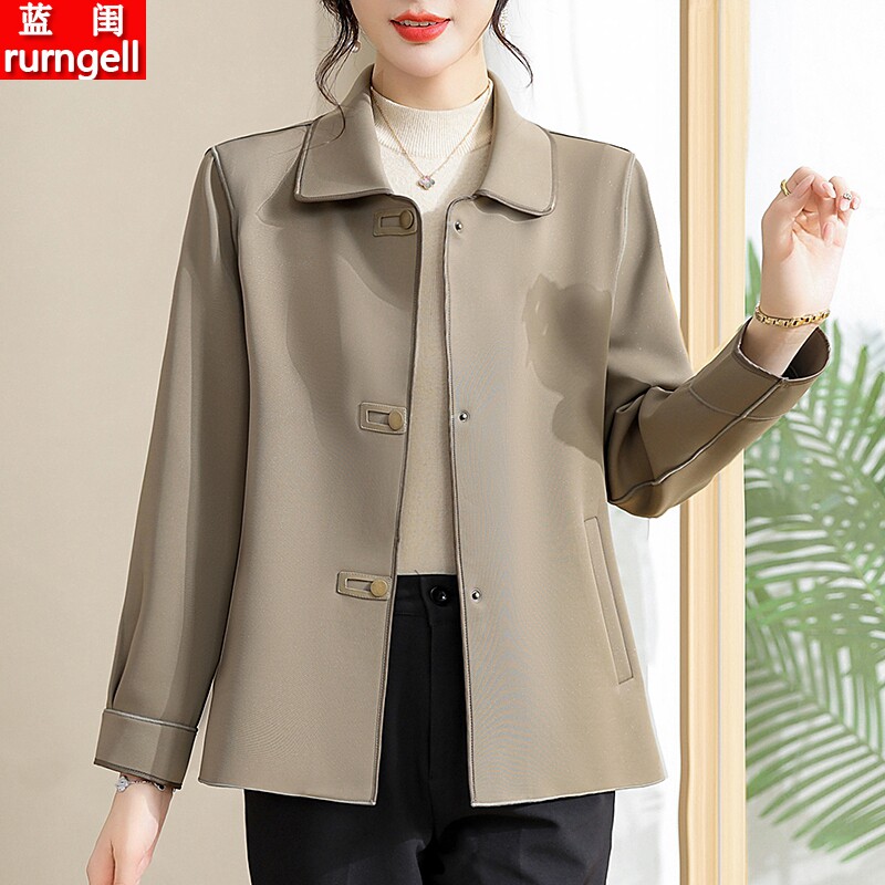 中年妈妈短款风衣外套女2026秋装新款中老年时尚洋气宽松夹克上衣