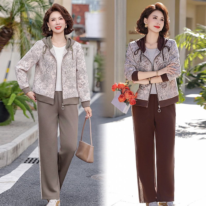 50岁60中年妈妈洋气时尚运动服套装女2026春秋装新款阔太太两件套