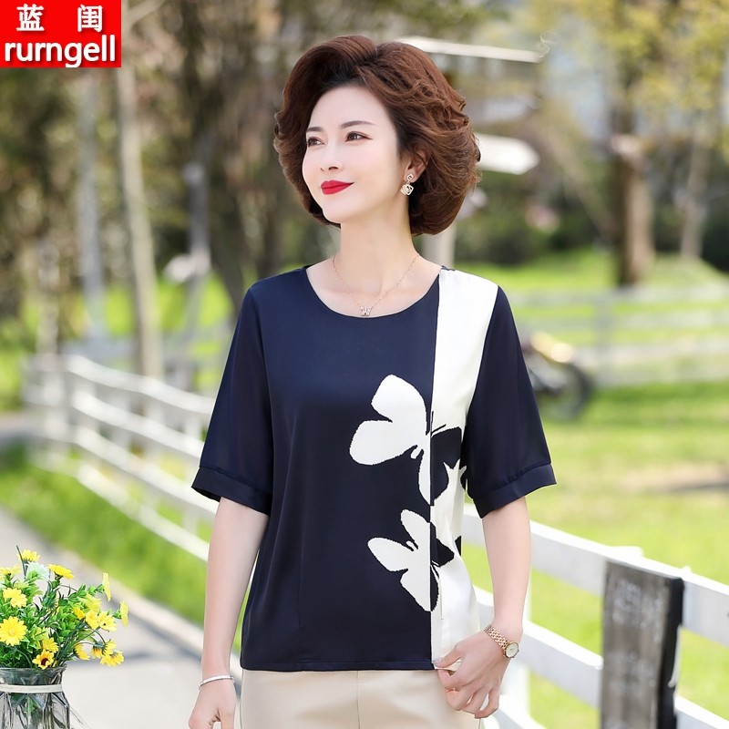 40岁50中年妈妈短袖T恤上衣女2022夏装新款中老年人宽松轻薄小衫在类目 女装/女士精品, 中老年女装中 - 来自Buy2taobao.com提供专业的淘宝代购服务