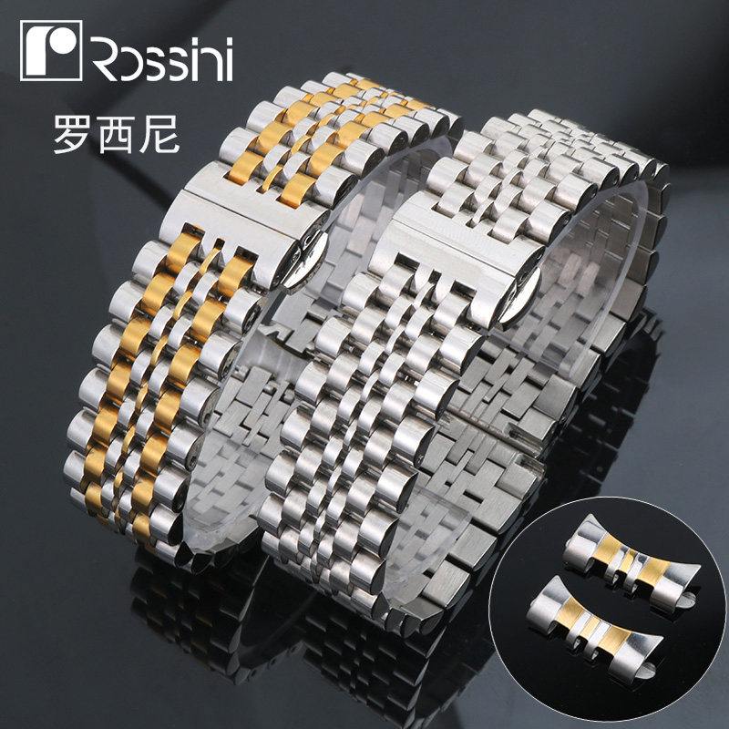 罗西尼原装钢带表带 男 SR6461/5577/5570女士蝴蝶扣弧口表链19mm