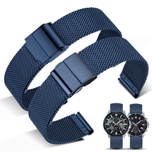 适配卡西欧手表带钢带男女EFS-510 EFR-303/539蓝色精钢表带22mm