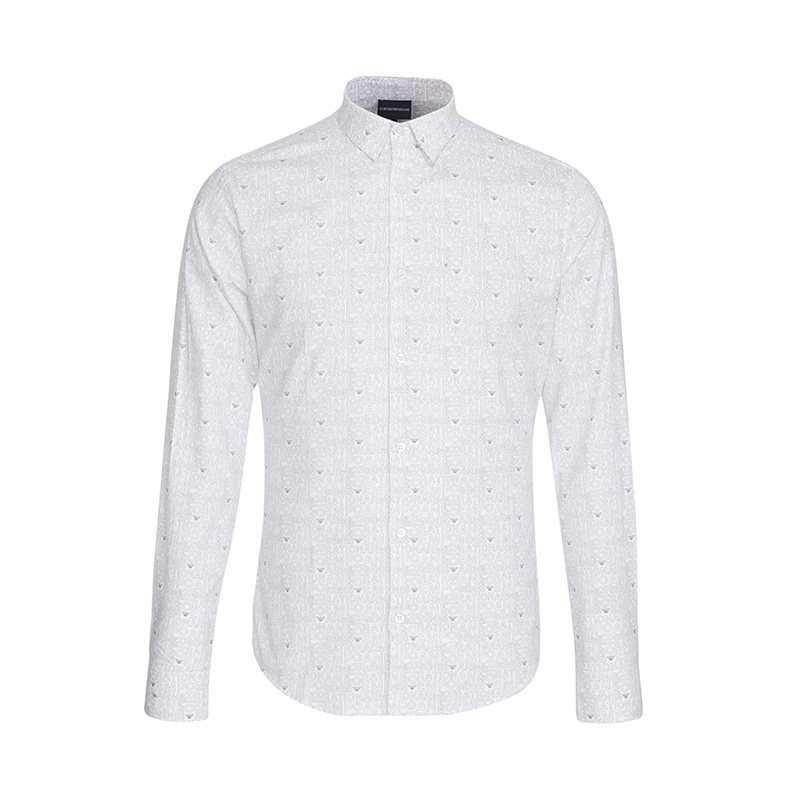 armani/阿玛尼男士长袖衬衫秋冬新款时尚休闲纯棉印花衬衣奢侈品