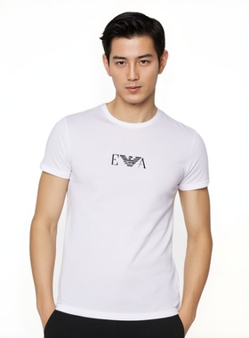 [买1送1]Armani阿玛尼EA男装纯棉白色T恤男士纯色休闲高端短袖T恤