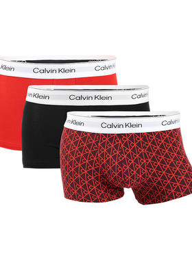 3条 Calvin Klein男士舒适纯棉四角短裤中腰平角内裤本命年红内裤