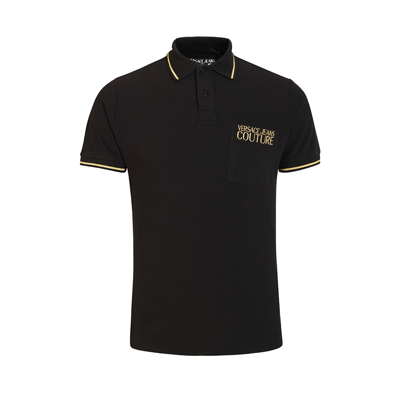 Versace/范思哲男士刺绣logo翻领polo衫2022夏季新款纯棉撞色短袖